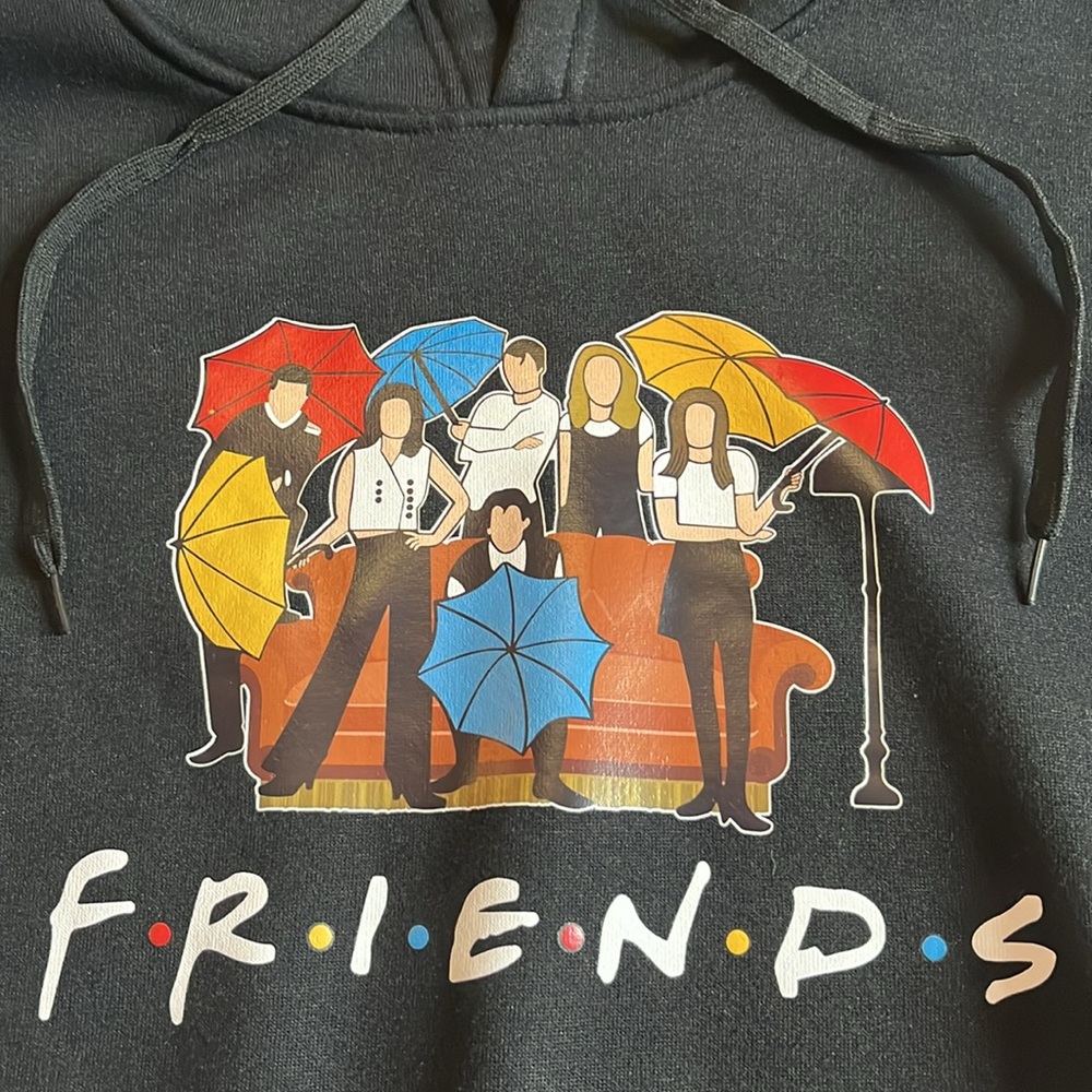 Graphic hoodie stylized FRIENDS group pose black long sleeves Medium